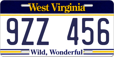 WV license plate 9ZZ456