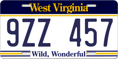 WV license plate 9ZZ457