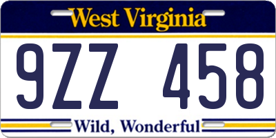 WV license plate 9ZZ458