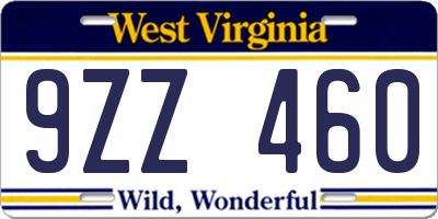 WV license plate 9ZZ460
