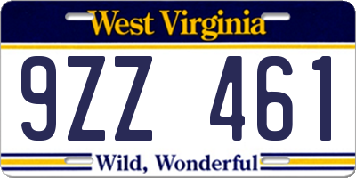 WV license plate 9ZZ461