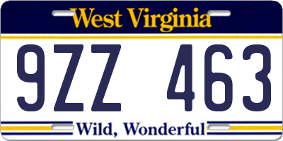 WV license plate 9ZZ463