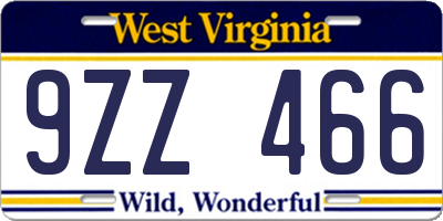 WV license plate 9ZZ466