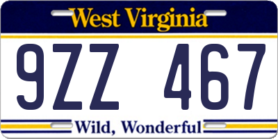 WV license plate 9ZZ467