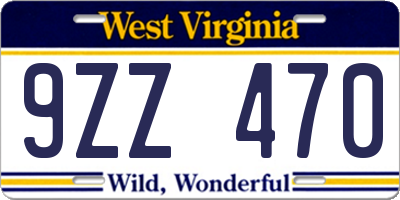 WV license plate 9ZZ470