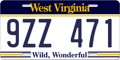 WV license plate 9ZZ471