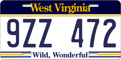 WV license plate 9ZZ472
