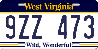 WV license plate 9ZZ473