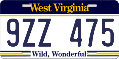 WV license plate 9ZZ475