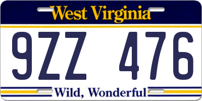 WV license plate 9ZZ476