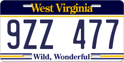 WV license plate 9ZZ477