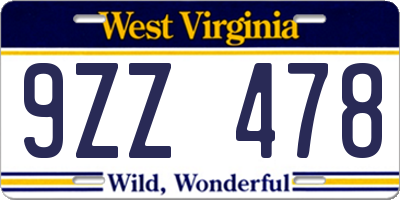 WV license plate 9ZZ478