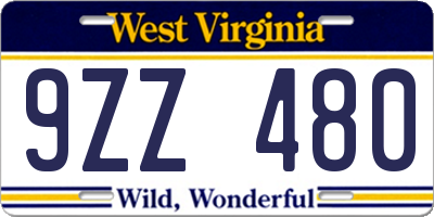 WV license plate 9ZZ480
