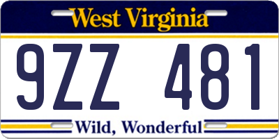 WV license plate 9ZZ481