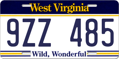 WV license plate 9ZZ485