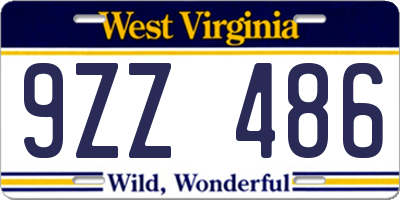 WV license plate 9ZZ486
