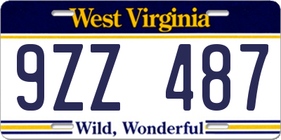 WV license plate 9ZZ487