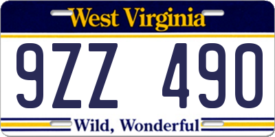 WV license plate 9ZZ490