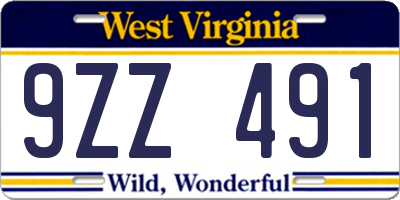 WV license plate 9ZZ491