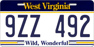 WV license plate 9ZZ492