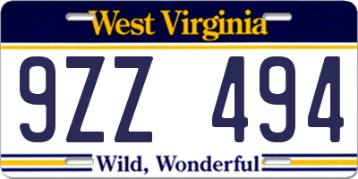 WV license plate 9ZZ494