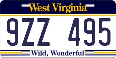 WV license plate 9ZZ495