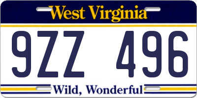 WV license plate 9ZZ496