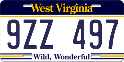WV license plate 9ZZ497