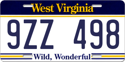 WV license plate 9ZZ498