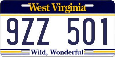 WV license plate 9ZZ501