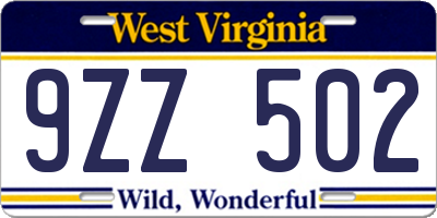 WV license plate 9ZZ502