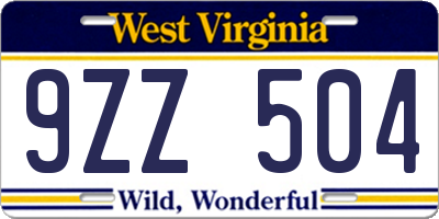 WV license plate 9ZZ504