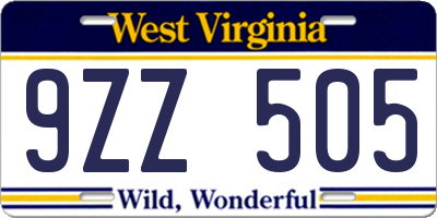 WV license plate 9ZZ505