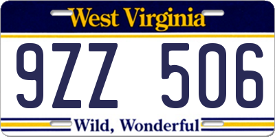 WV license plate 9ZZ506