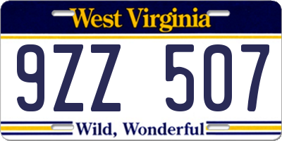 WV license plate 9ZZ507