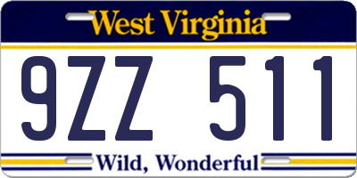 WV license plate 9ZZ511