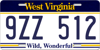 WV license plate 9ZZ512