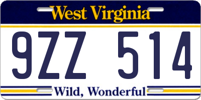 WV license plate 9ZZ514