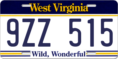 WV license plate 9ZZ515