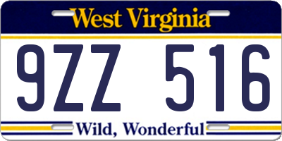WV license plate 9ZZ516