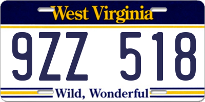 WV license plate 9ZZ518