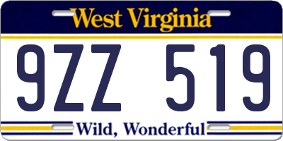 WV license plate 9ZZ519