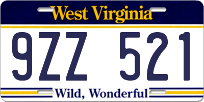 WV license plate 9ZZ521