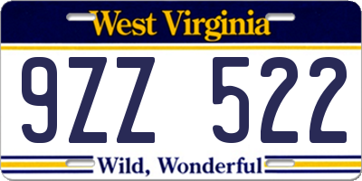 WV license plate 9ZZ522