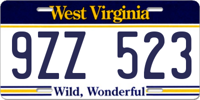 WV license plate 9ZZ523