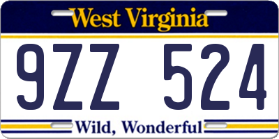 WV license plate 9ZZ524