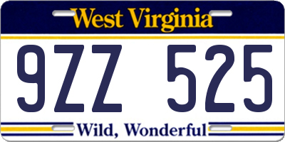 WV license plate 9ZZ525