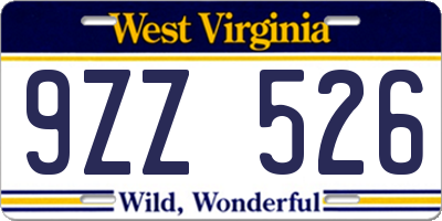 WV license plate 9ZZ526