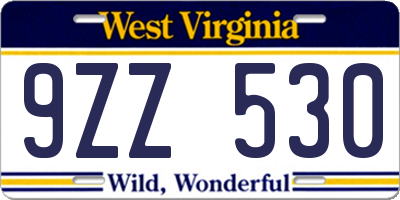 WV license plate 9ZZ530