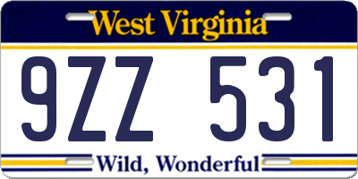 WV license plate 9ZZ531